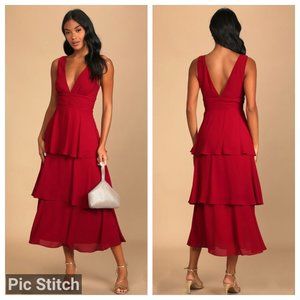 Lulus Tiered Red Midi Dress
